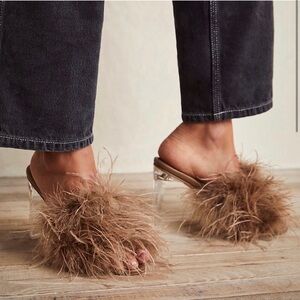 Jeffrey Campbell Feather Heels Daisy Heels in Taupe with Crystal Clear Heel